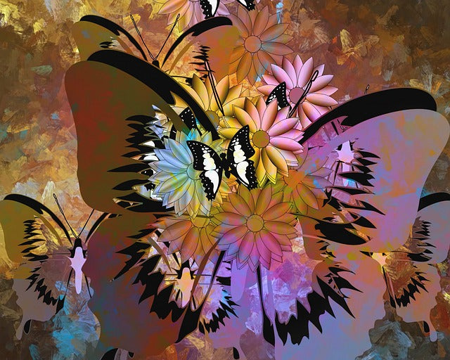 Butterflies & Flowers Abstract Design Print 100% Australian Made