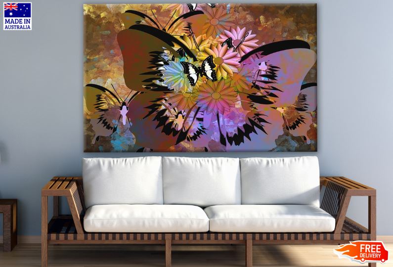 Butterflies & Flowers Abstract Design Print 100% Australian Made