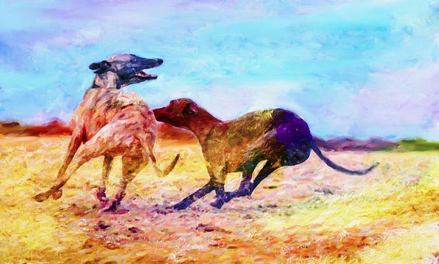 Running Dogs Oil Painting Print 100% Australian Made