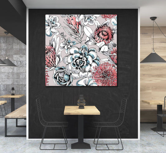 Square Canvas Floral Pattern High Quality Print 100% Australian Made