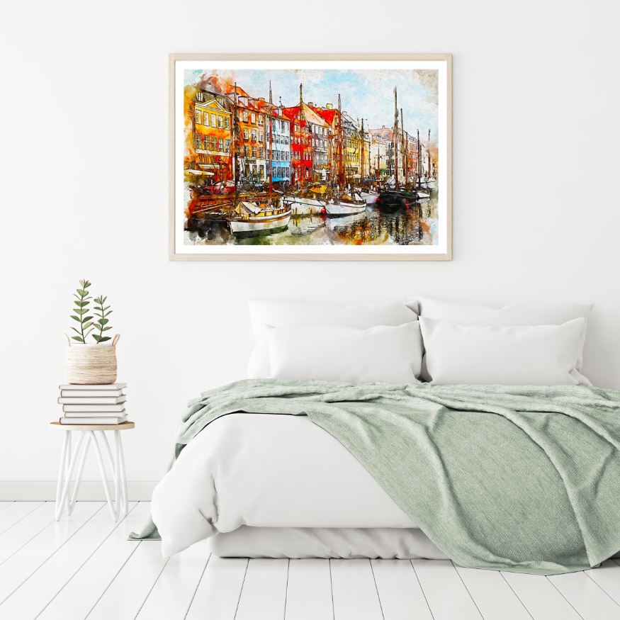 Boats on Canal Abstract Painting Home Decor Premium Quality Poster Print Choose Your Sizes