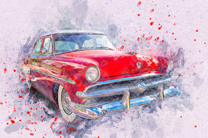 Red Car on a Pink Background Painting Print 100% Australian Made