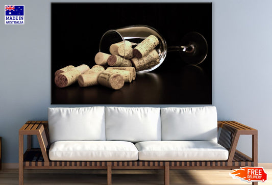 Wine Corks & Wine Glass on Table Print 100% Australian Made