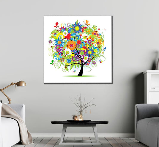 Square Canvas Flower Tress Vector Art High Quality Print 100% Australian Made