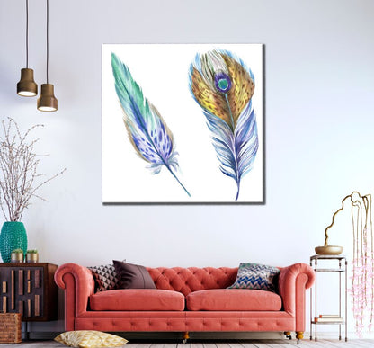 Square Canvas Feathers Watercolor Painting High Quality Print 100% Australian Made