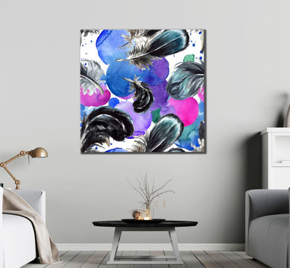 Square Canvas Feathers Watercolor Painting High Quality Print 100% Australian Made