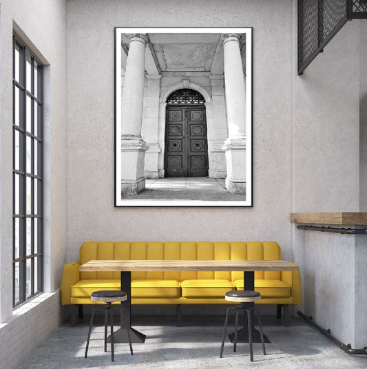 Building Door B&W Photograph Home Decor Premium Quality Poster Print Choose Your Sizes