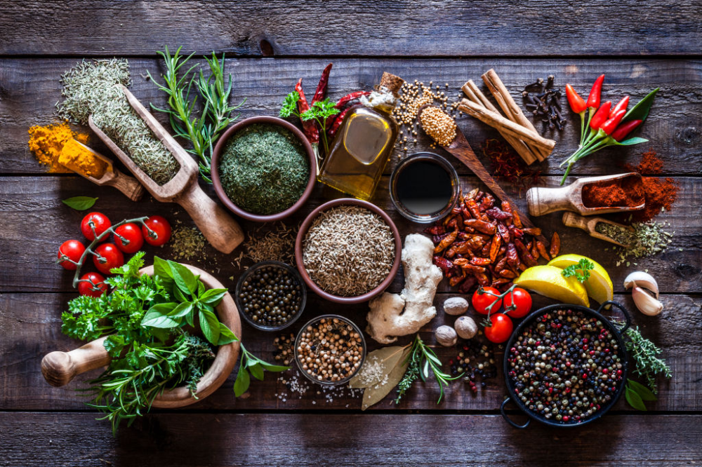 Spices on Kitchen Table Aerial View Photograph Home Decor Premium Quality Poster Print Choose Your Sizes