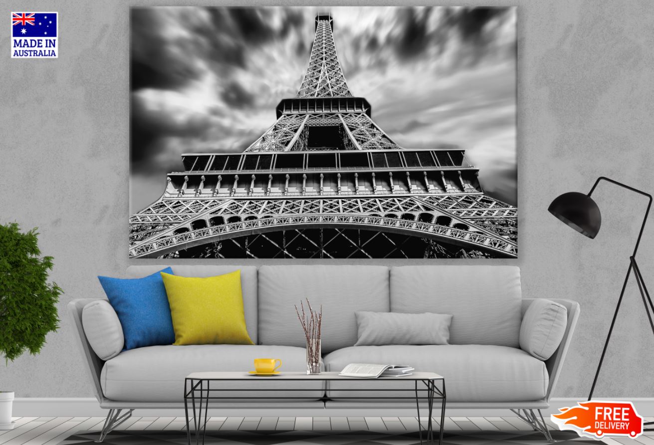 Eiffel Tower Closeup B&W View Print 100% Australian Made