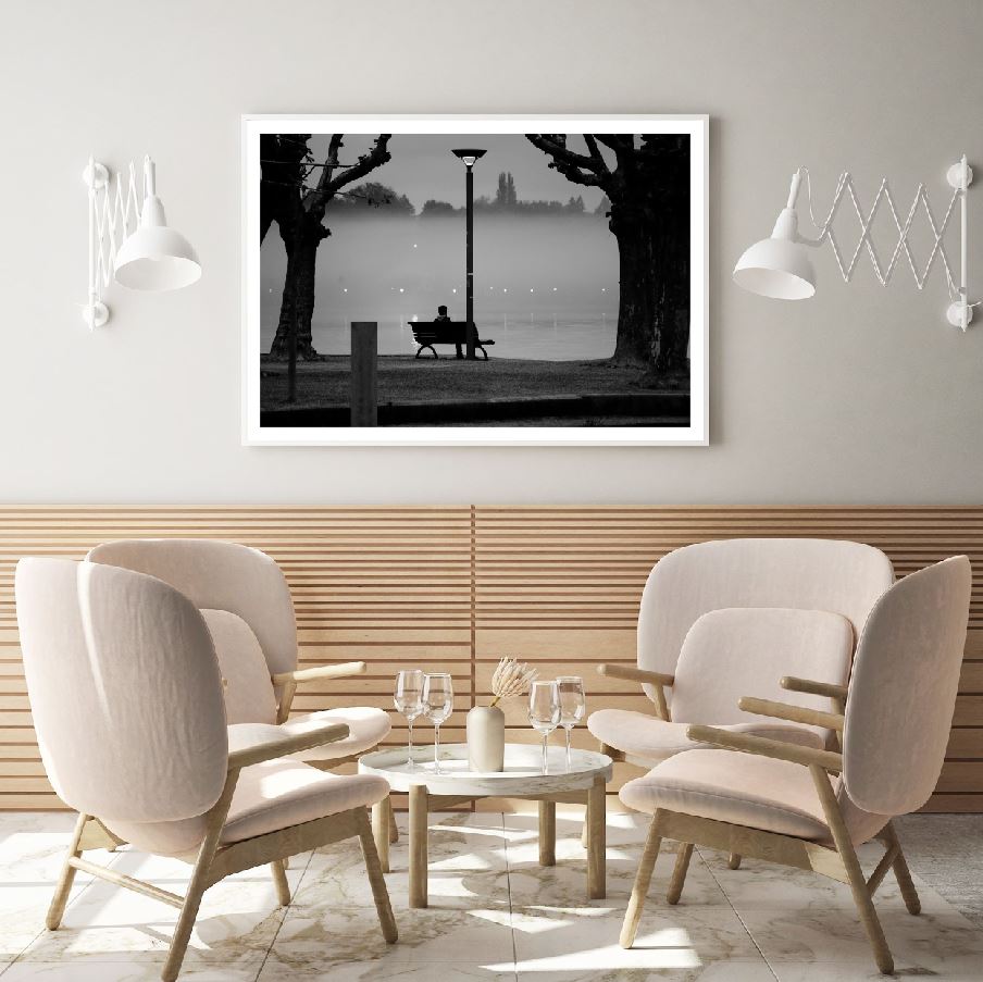 Man on Bench City Street View Home Decor Premium Quality Poster Print Choose Your Sizes