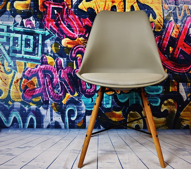 Square Canvas Colorful Grafitti Wall Design & Chair Photograph High Quality Print 100% Australian Made