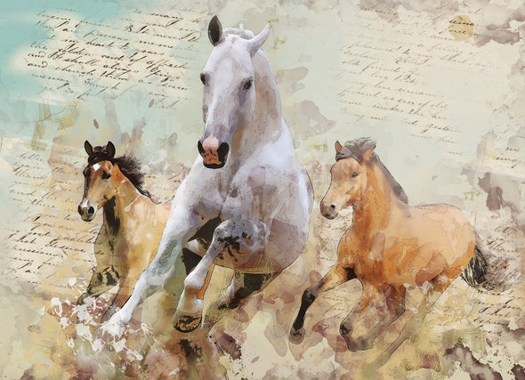 Horses Running & Article Double Exposure Illustration Print 100% Australian Made