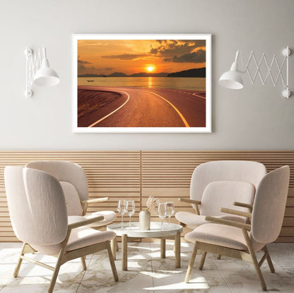 Road Near Sea Sunset View Home Decor Premium Quality Poster Print Choose Your Sizes