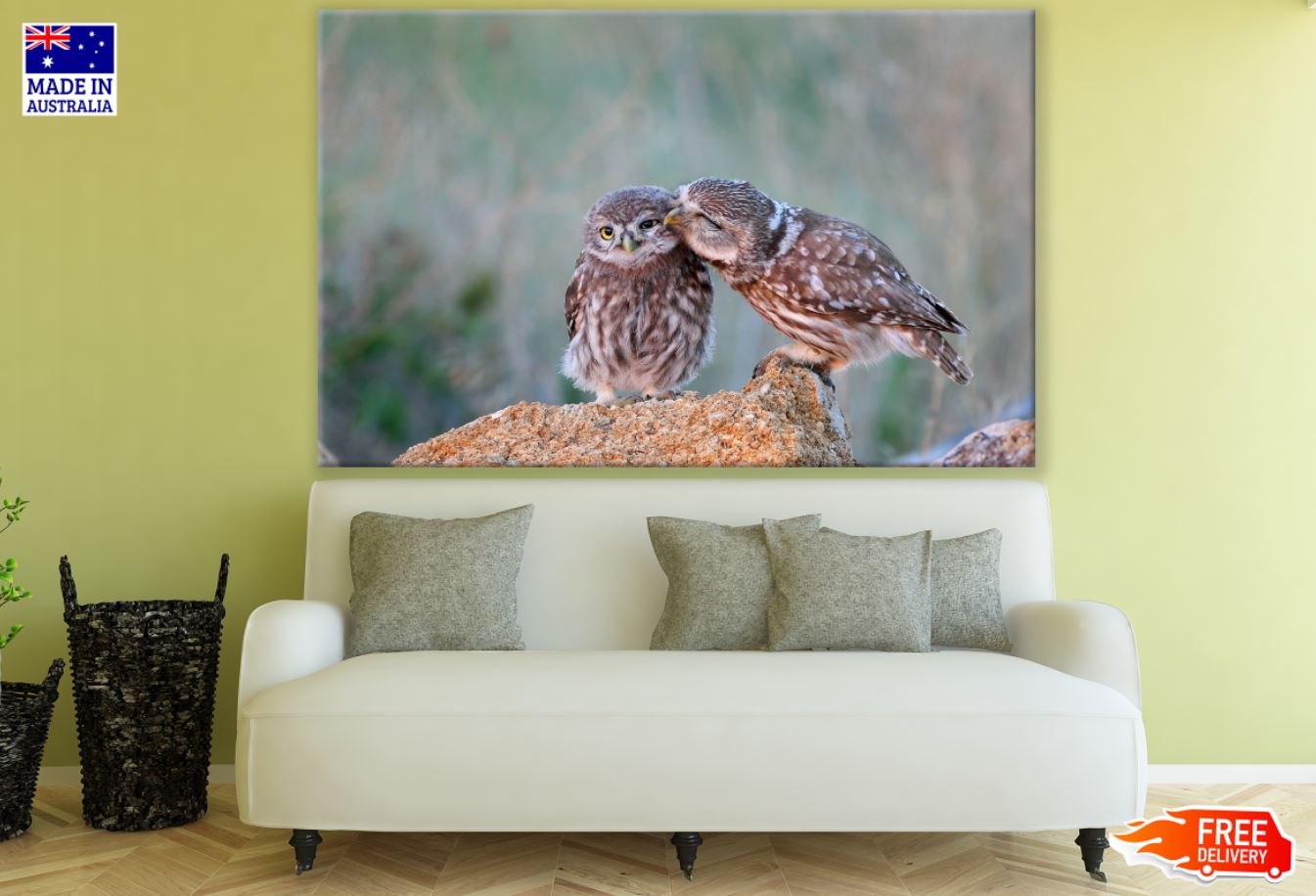 Owls on a Rock Photograph Print 100% Australian Made