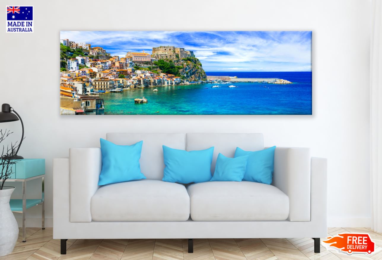 Panoramic Canvas Houses Near Sea View High Quality 100% Australian Made Wall Canvas Print Ready to Hang