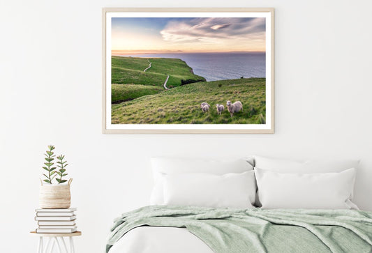 Sheeps on Meadow View Photograph Home Decor Premium Quality Poster Print Choose Your Sizes