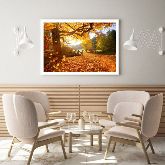 Bridge in Autumn Tree Forest View Home Decor Premium Quality Poster Print Choose Your Sizes