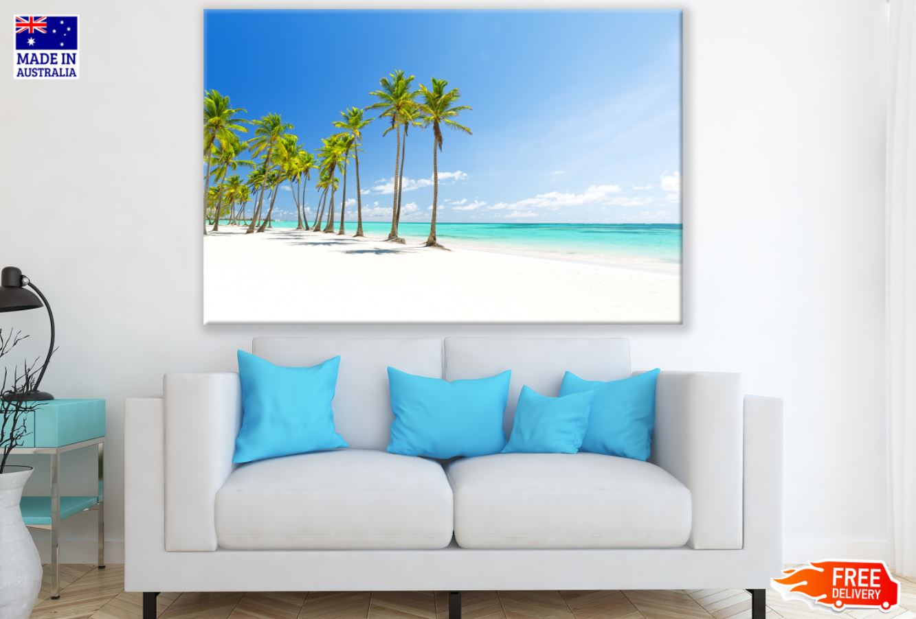 Palm Trees Near Sea Scenery View Print 100% Australian Made