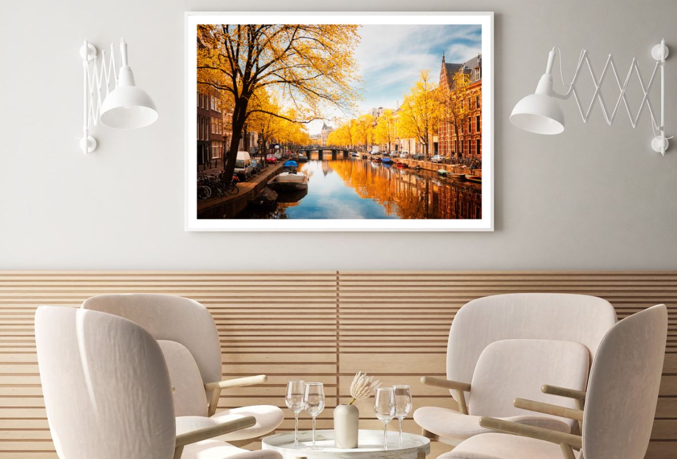 Houses Near Canal Yellow Trees Home Decor Premium Quality Poster Print Choose Your Sizes