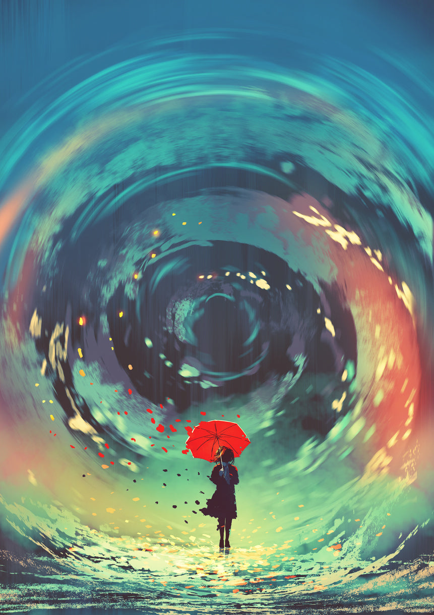 Girl with Umbrella Abstract Paint Home Decor Premium Quality Poster Print Choose Your Sizes