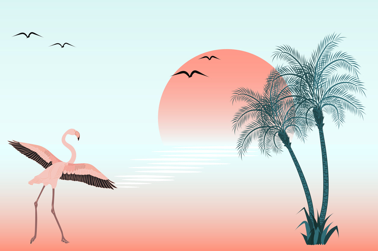 Flamingo Bird & Tree Vector Art Print 100% Australian Made