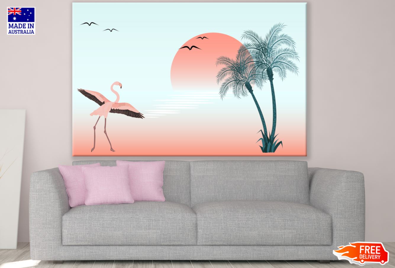 Flamingo Bird & Tree Vector Art Print 100% Australian Made