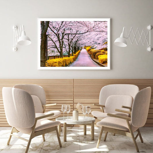 Blossom Trees Along the Road View Home Decor Premium Quality Poster Print Choose Your Sizes