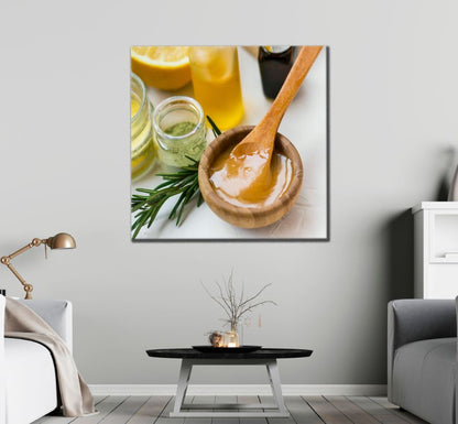 Square Canvas Honey With Wooden Spoon View High Quality Print 100% Australian Made