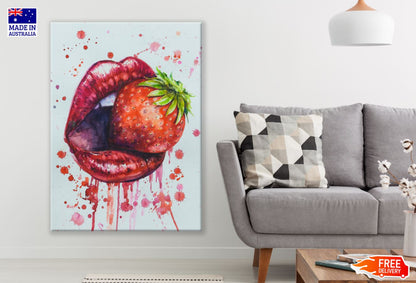 Strawberry on Lips Watercolor Art Print 100% Australian Made