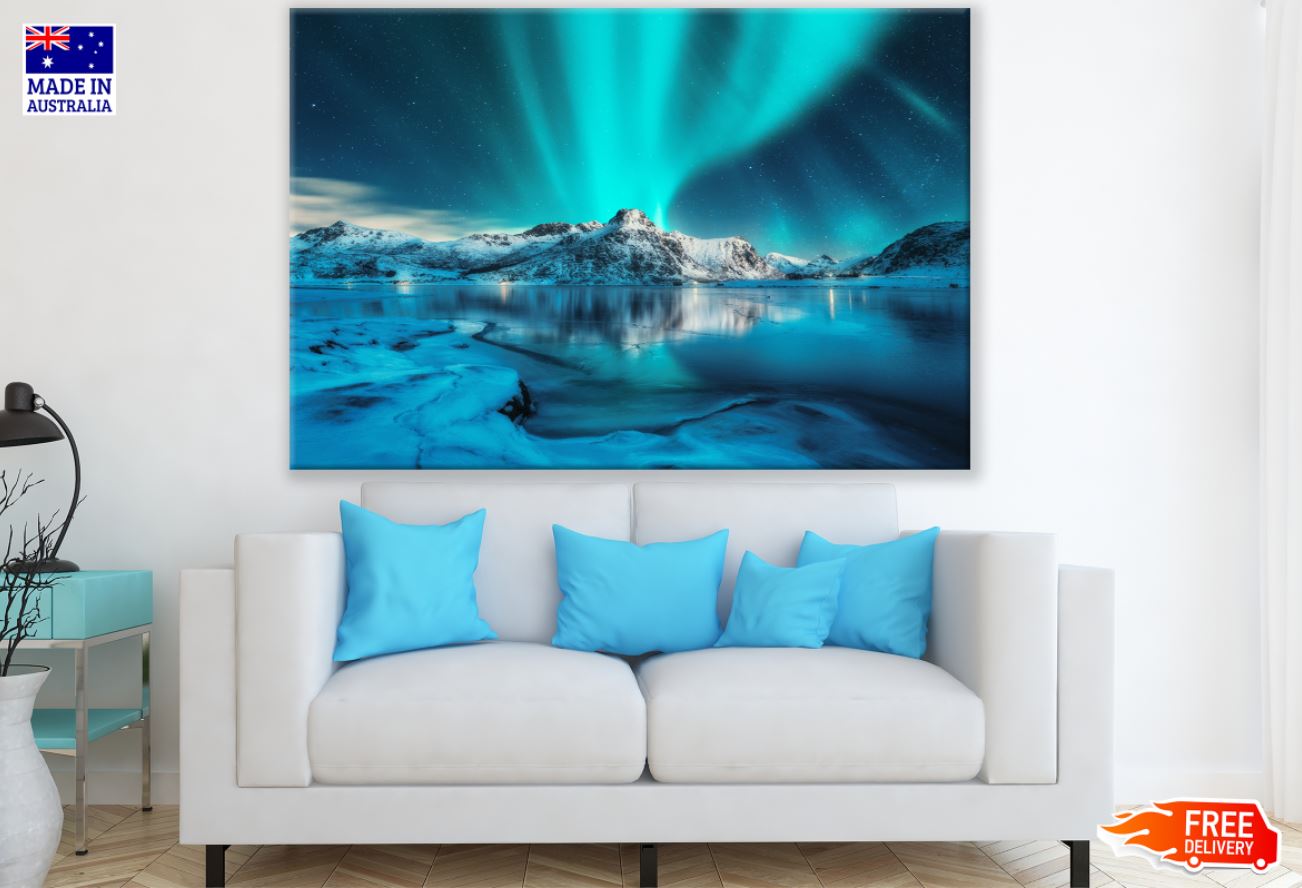 Aurora Over Snow Mountains Print 100% Australian Made