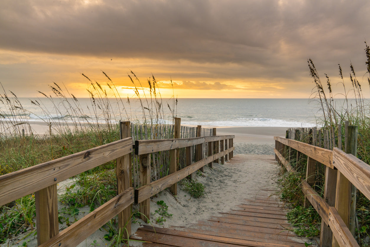 Wooden Path to Sea Sunset View Print 100% Australian Made