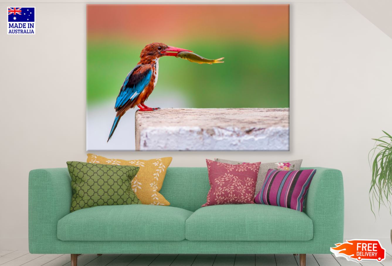 Kingfisher Bird with a Fish Print 100% Australian Made