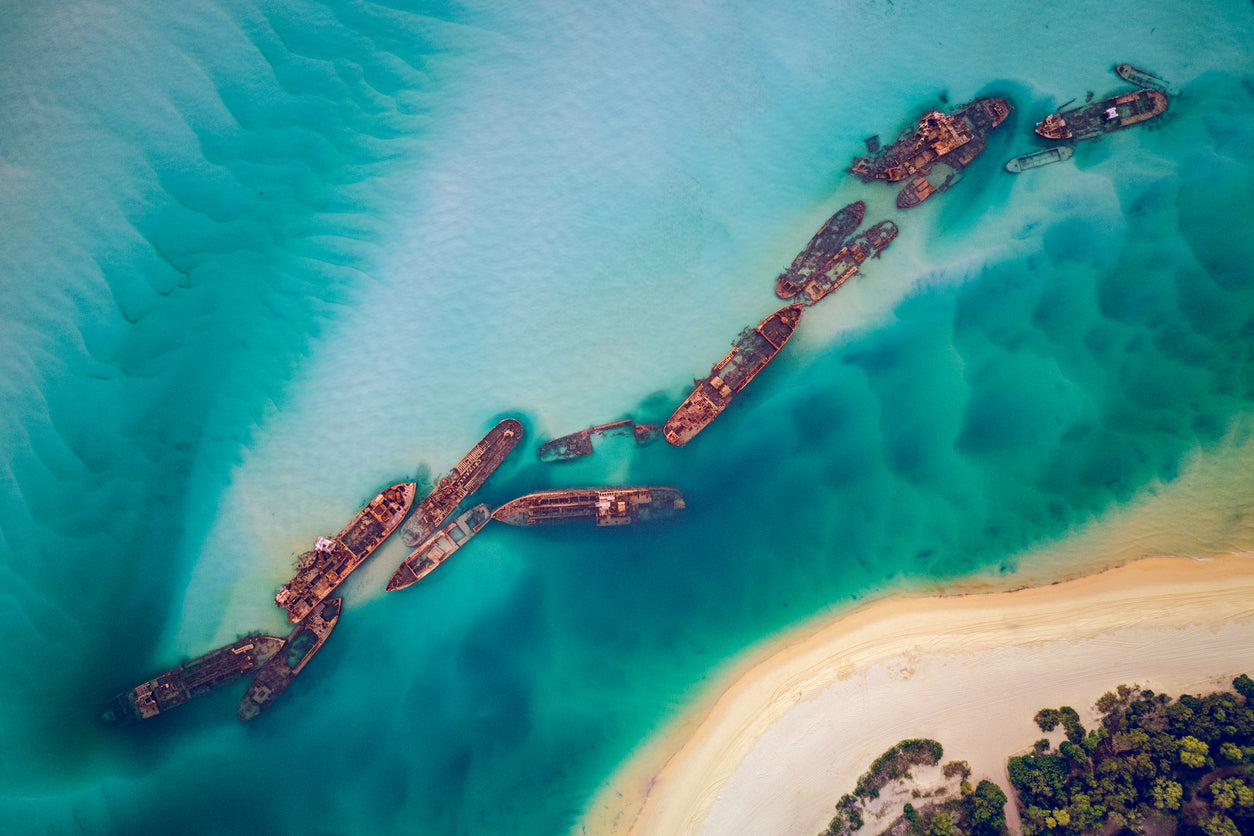 Wrecked Ships in Sea Aerial View Photograph Print 100% Australian Made