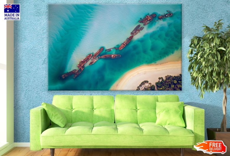 Wrecked Ships in Sea Aerial View Photograph Print 100% Australian Made