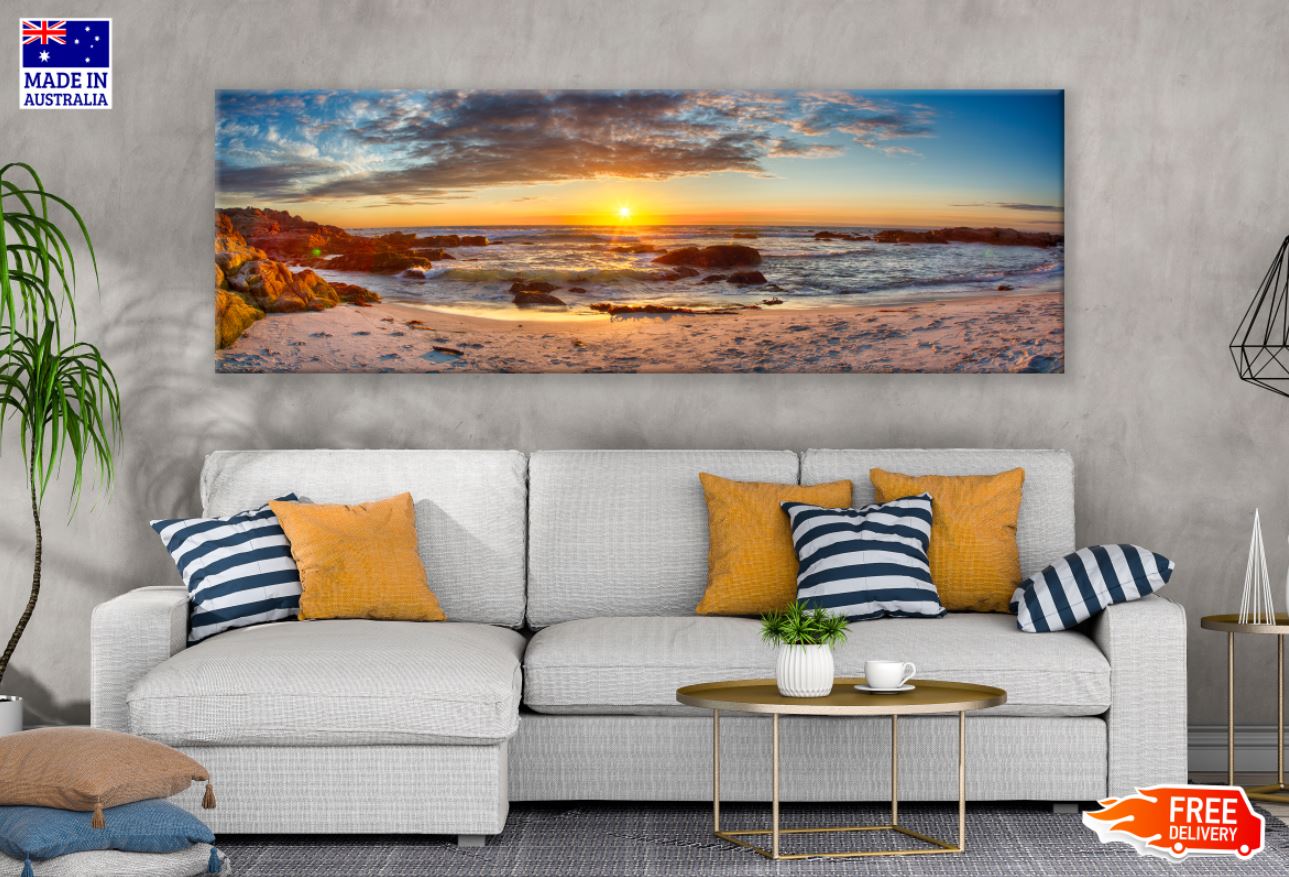 Panoramic Canvas Sea Sunset Scenery High Quality 100% Australian Made Wall Canvas Print Ready to Hang