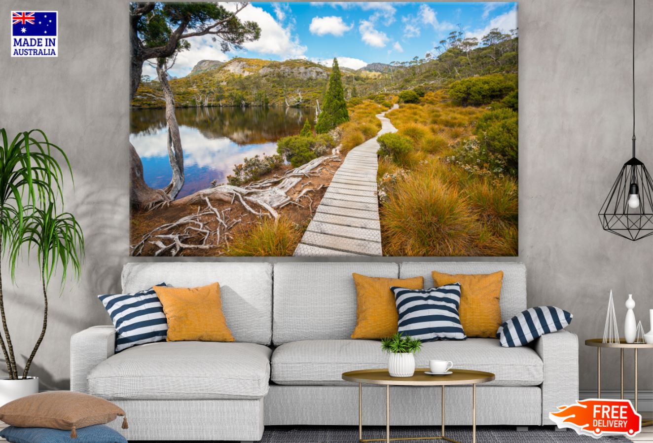 Wooden Footpath Near Lake Print 100% Australian Made