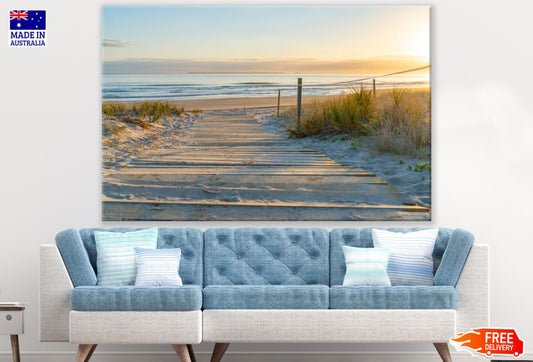 Wooden Path to Sea Sunset View Print 100% Australian Made