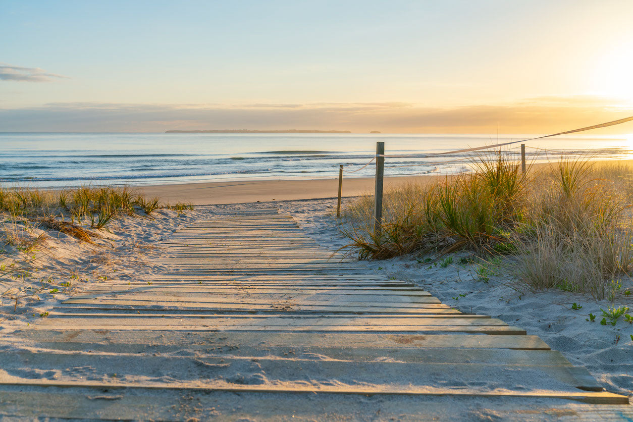 Wooden Path to Sea Sunset View Print 100% Australian Made