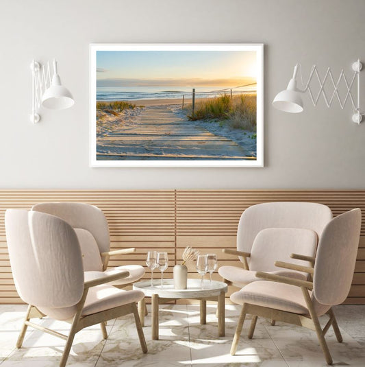 Wooden Path to Sea Sunset View Home Decor Premium Quality Poster Print Choose Your Sizes