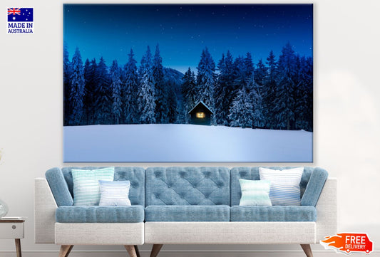 House in Snow Covered Forest View Print 100% Australian Made