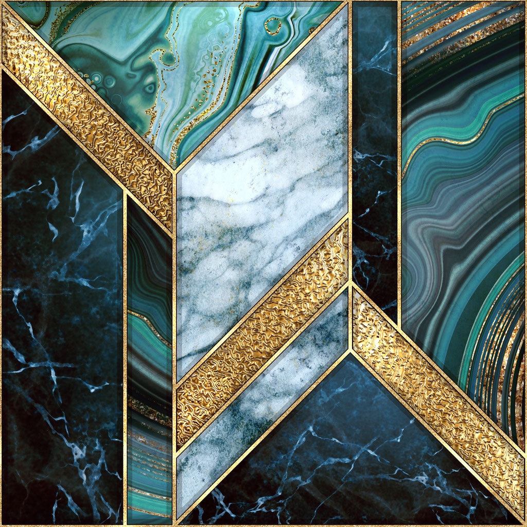 Square Canvas Blue Gold & Green Granite Art High Quality Print 100% Australian Made