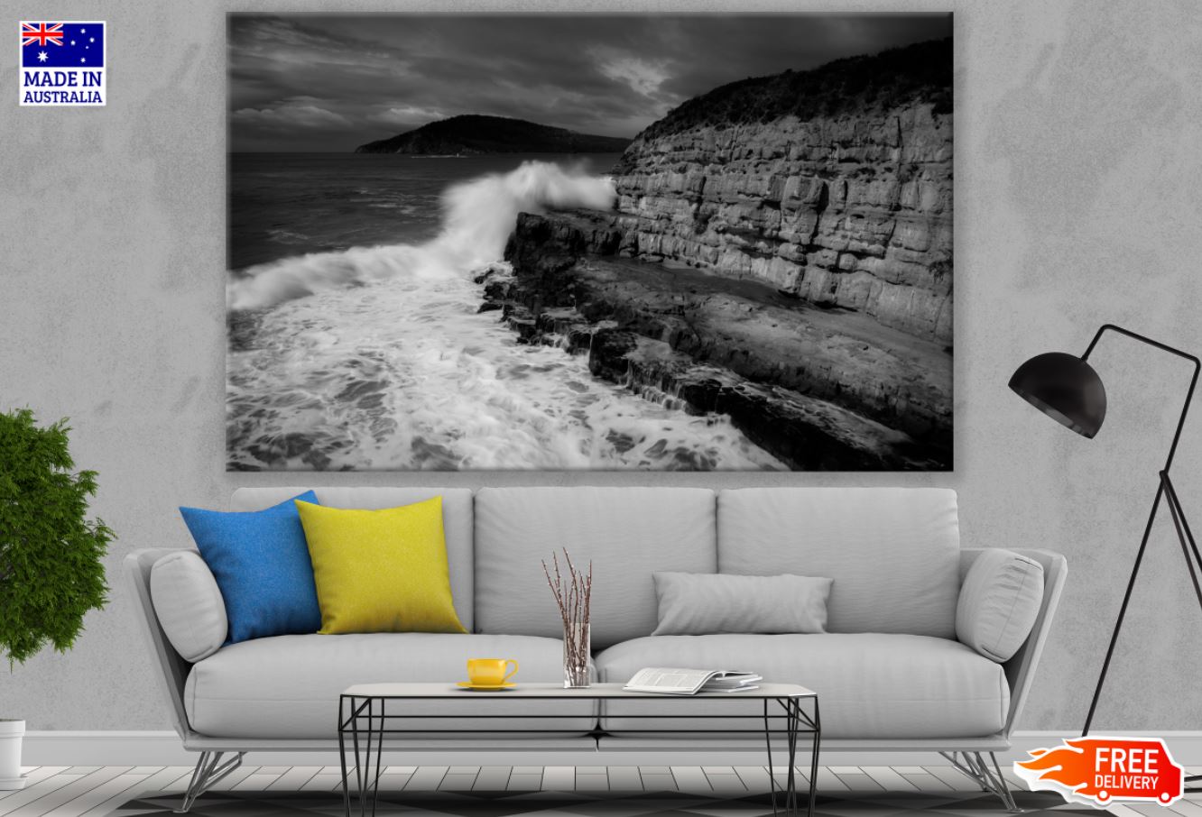 Cliff & Sea B&W Photograph Print 100% Australian Made