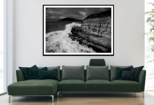 Cliff & Sea B&W Photograph Home Decor Premium Quality Poster Print Choose Your Sizes