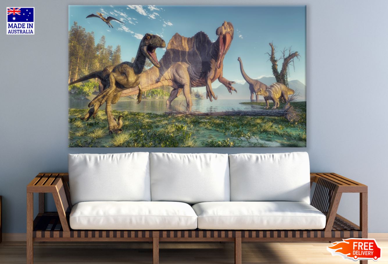 Dinosaurs in Forest Digital Paint Print 100% Australian Made