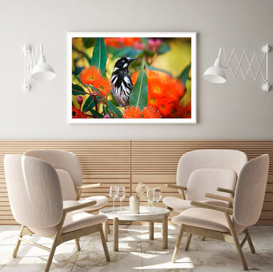 Bird on Flower Tree Photograph Home Decor Premium Quality Poster Print Choose Your Sizes