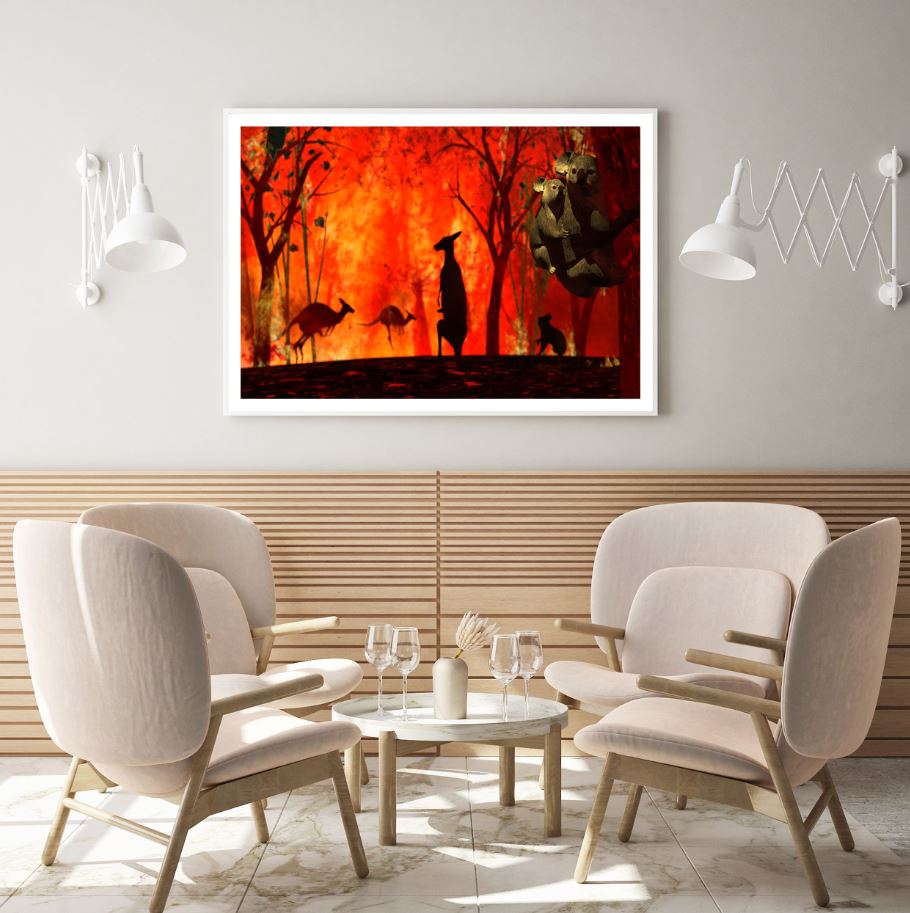 Kangaroos & Koala Stuck in Fire Home Decor Premium Quality Poster Print Choose Your Sizes