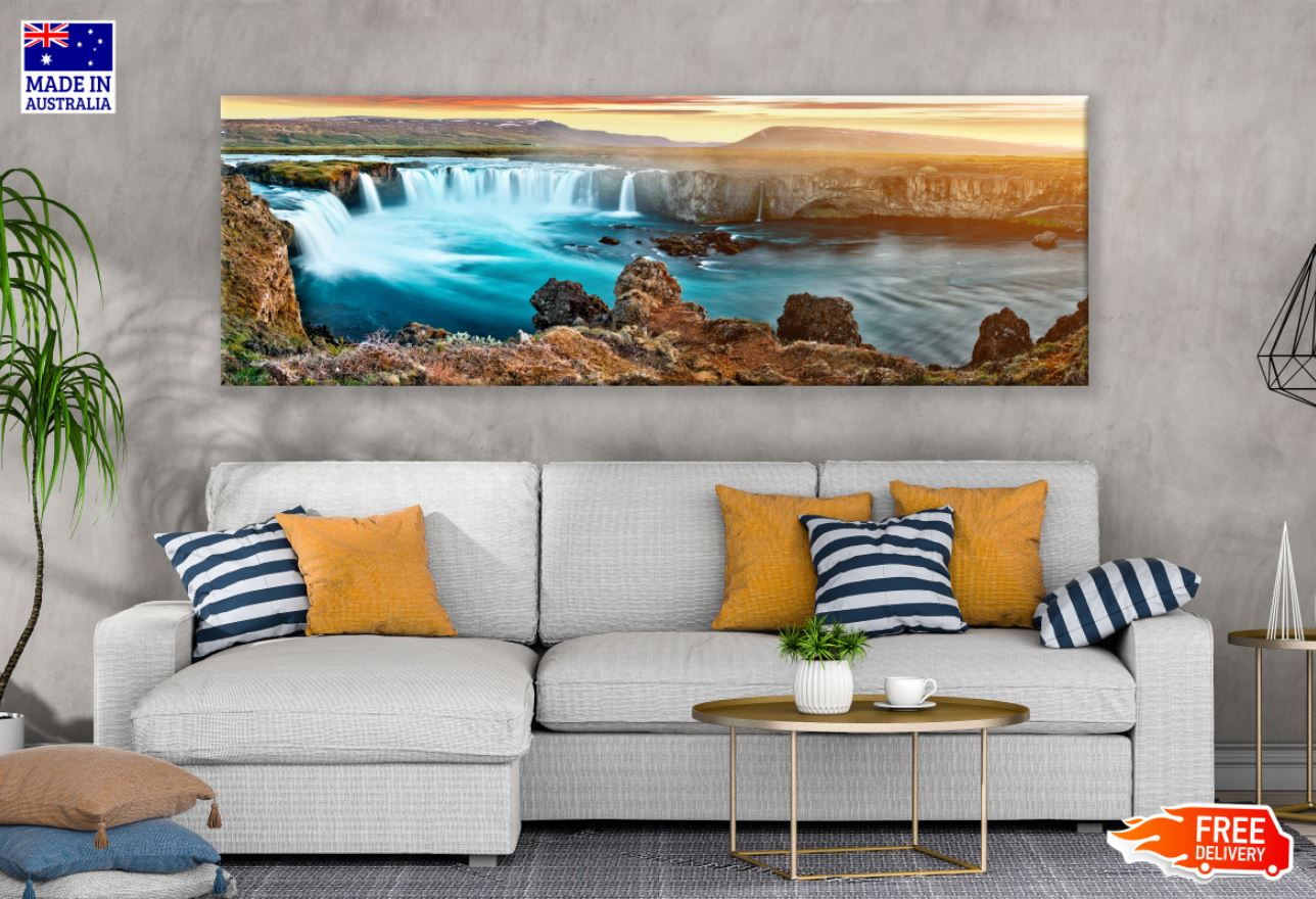 Panoramic Canvas Waterfall Scenery High Quality 100% Australian Made Wall Canvas Print Ready to Hang