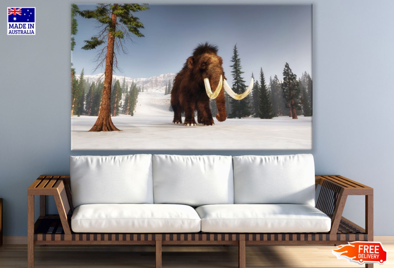 Mammoth in Snow Covered Forest Print 100% Australian Made