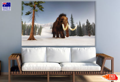 Mammoth in Snow Covered Forest Print 100% Australian Made