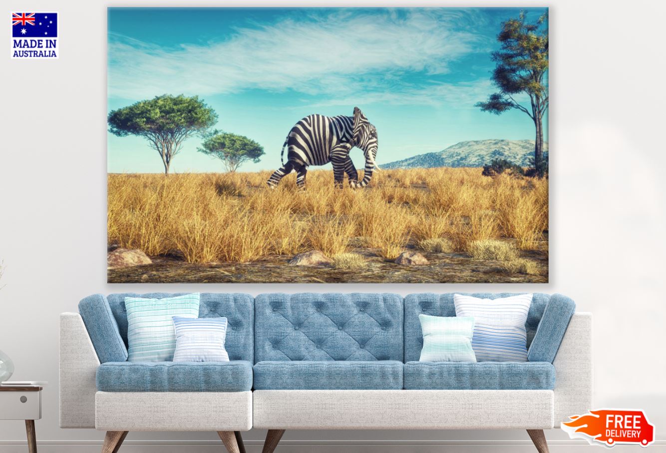 Elephant with Zebra Skin Digital Print 100% Australian Made